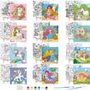 Tenceur 12 Sets Pre Drawn Canvas to Paint Kid Adult Stretched Coloring Painting Canvas Panels with Design Easel and Brushes for Party Supplies Beginner Favor(Unicorn)