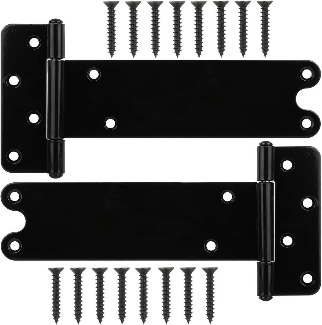 8 in T-Strap Shed Door Hinges,2 Pack Heavy Duty Tee Hinge, 300 Lbs Capacity, Black Gate Strap Hinges, Black Wrought Hardware for Wooden Fences, Barn Door, Shed Doors (Patent Pending)