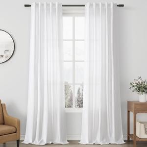 Aersas White Linen Curtains for Living Room 2 Panels Back Tab Light Filtering Semi Sheer Linen Drape Neutral Country Rustic Farmhouse Boho Curtain 40x84