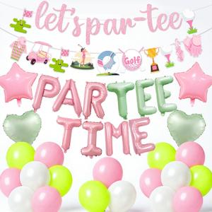 Golf Birthday Party Decorations Balloon - Pink Let's Par-Tee Golf Theme Decoration with Banner Garland Balloons, Sports Themed Party Supplies for Golfer Lover Birthday Retirement