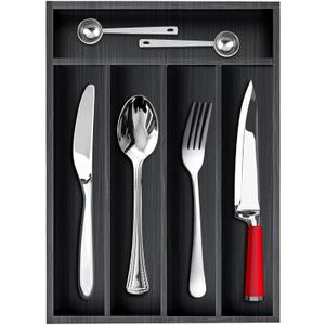 Small Kitchen Utensil Organizer Wooden Cutlery Tray Narrow Wood Silverware Holder Drawer Divider Flatware Organizer Storage Silverware Utensils Tray Black Bamboo Spoon Cutlery Organizer for Drawer