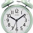 Peakeep Loud Battery Alarm Clock for Heavy Sleepers Adults Kids, Analog 4.5" Twin Bell Old School Fashioned Style for Bedrooms Living Room Decor (Avocado Green)