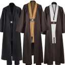 Knight Costume Adult Men's Tunic Hooded Robe Outfits Halloween Cosplay Uniform (X-Large, White)