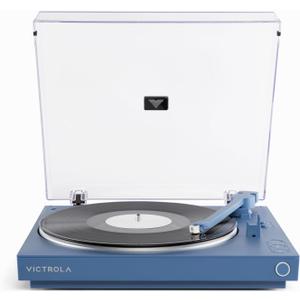 Victrola Fully Automatic Bluetooth Turntable w Audio Technica ATN3600L Cartridge, Automatic Repeat Function, 2-Speed Vinyl Record Player, Wireless Bluetooth Streaming, Preamp & Aluminum Platter Blue