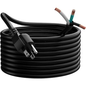 Elecan 14 Gauge 3 Prong Replacement Power Supply Cord 12 Ft with Pigtail Open Wiring End, 14/3 Extension Wire Electric Tool Cable Plug, SJTW ETL, 15 Amp/125V, Indoor&Outdoor for Appliances&DIY-E
