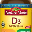 Nature Made Vitamin D3 2000 IU (50 mcg), Vitamin D Supplement for Bone, Teeth, Muscle and Immune Health Support, 220 Tablets, 220 Day Supply
