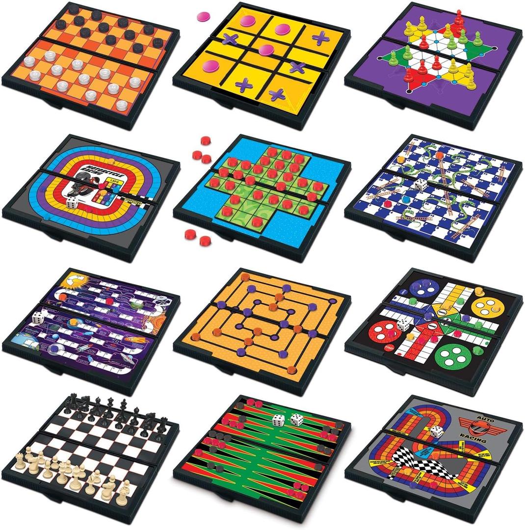 Gamie Magnetic Board Travel Games for Kids, Includes 12 Retro Fun Games - 5" Compact Design, Individually Boxed Travel Essentials for Kids Road Trip/Airplane/Camping, Stocking Stuffers for All Ages