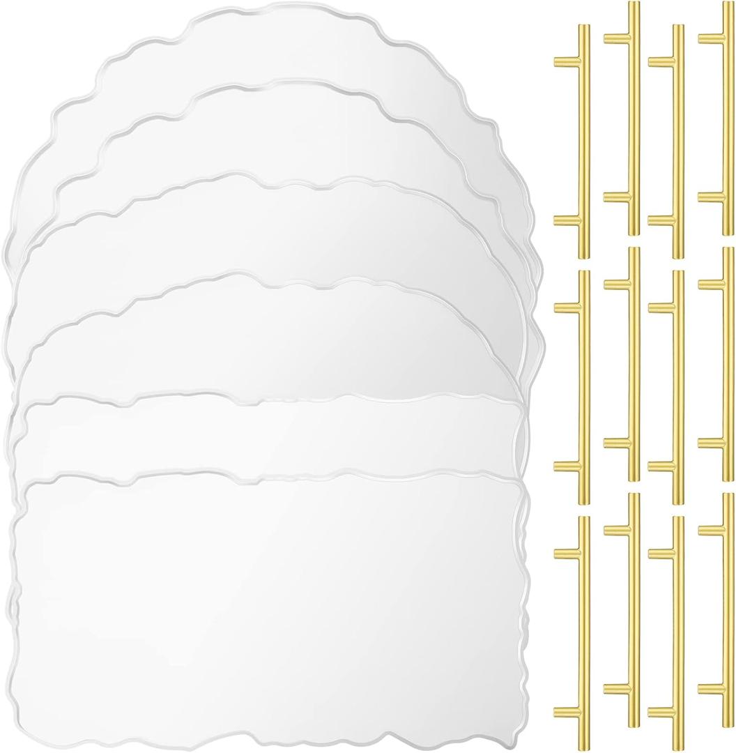6 Pcs Large Resin Tray Molds and 12 Pcs Gold Handles Set Silicone Irregular Casting Agate Epoxy Tray Molds for DIY Crafts Making Faux Agate Tray Serving Board Home