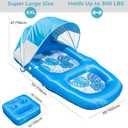 Fabric Covered Inflatable Pool Lounger Float Adult, 70"x39" Extra Large Pool Float w/ UPF50+ Sunshade Canopy & Cupholder Caddy, Water Floaties Raft Recliner Chair for Pool Party Lake Beach, Blue