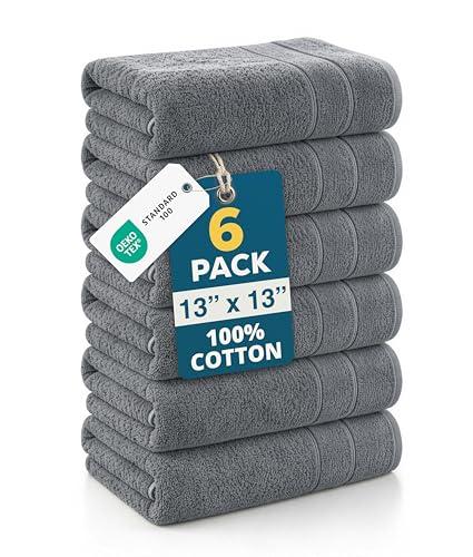 Casa Platino Wash Cloths Pack of 6-100% Cotton Washcloths for Daily use - 12"x12"- Soft, Gentle on Skin, Durable Stitching & Absorbent - Designed for Everyday Showers and Cleansing - Cool Grey