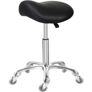 Saddle Stool with Wheels, Rolling Ergonomic Stool with Thick Saddle Seat, Adjustable Chair for Medical Dental Massage Clinic Salon (Black, Without Backrest)