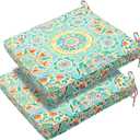 FUNHOME Patio Chair Cushions 18 x 18 x 2.5 Inch,Water-Resistant Outdoor Seat Cushions for Patio Furniture 2 Pack, Sqaure Chair Pads for Wicker Chair Seat, Cyan Circle