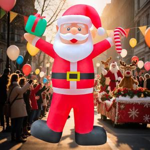 DAHAKII 12ft Giant Santa Raising Hands Christmas Santa Claus Inflatable Yard Decor Build-in LED Outdoor Blow up Christmas Decorations for Yard/Lawn/Garden