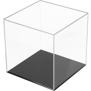 Acrylic Box with Black Base, Simple Self-Assembly Clear Trophy Display Case with Lid, Countertop Clear Square Acrylic Box Cube Storage Containers for Office Home, 7x7x7Inch