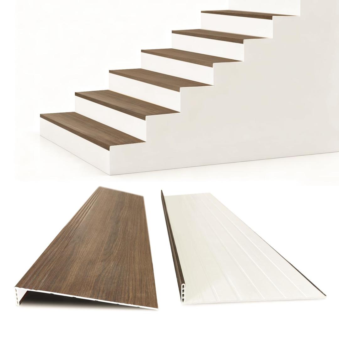 Non Slip Stair Treads for Stair Remodel, 4 Pieces 47x11.8 inch Wood Plastic Composite Stair Treads for Home Decor with 2 inch Square Nose Profile Bullnose Wood Treads Caps (Walnut)