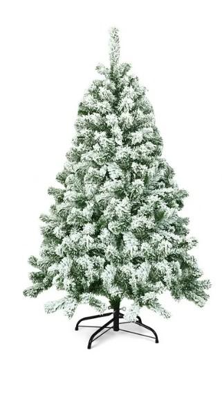 4.5FT Artificial Hinged Christmas Tree Snow Flocked Pine Tree w/400 Tips and Foldable Base