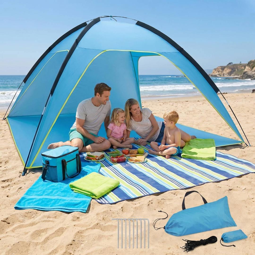 Beach Tent Sun Shelter, Portable Pop Up Beach Tent for 4-5 Person with UPF 50＋ UV Protection, Easy Setup Lightweight Waterproof Ventilation Design Family Sun Shelters for The Beaches, 6.89 x 6.89 FT