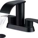 Ultimate Unicorn Waterfall Bathroom Sink Faucet Matte Black, Two Handles Bathroom Faucet with Metal Pop up Sink Drain Stopper, 2 or 3 Holes Bathroom Basin Lavatory Tap with Deck Mount Plate (4 Inch)