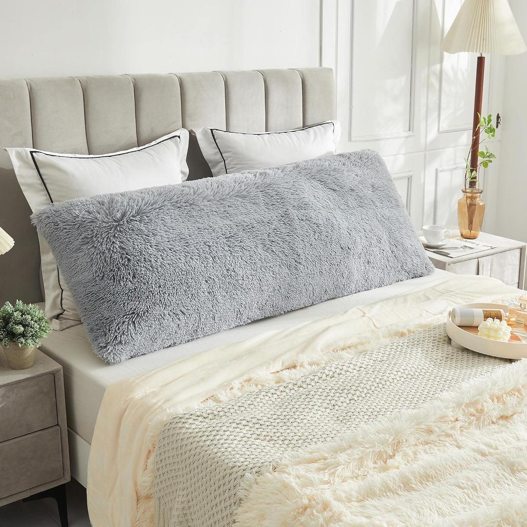 LIFEREVO Body Pillow Cover with Zipper Closure,Luxury Shaggy Ultra Soft Plush Faux Fur Pillowcase 20"x54" for Bed Couch,Microfiber Long Pillowshams for Adults Pregnant Women/Mother/Wife(Gray)