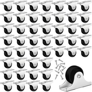 Maitys 48 Pcs 1" Small Casters Wheels Mini Rigid Non Swivel Fixed Castor Wheels with Metal Top Plate for Furniture, Small Appliances with Screws(Black)