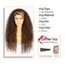 Curly Headband Wig For Black Women Natural Brown Hightlight Headbands Wigs Brown Curly Headband Wig Machine Made Wigs 150% Density 26 Inch