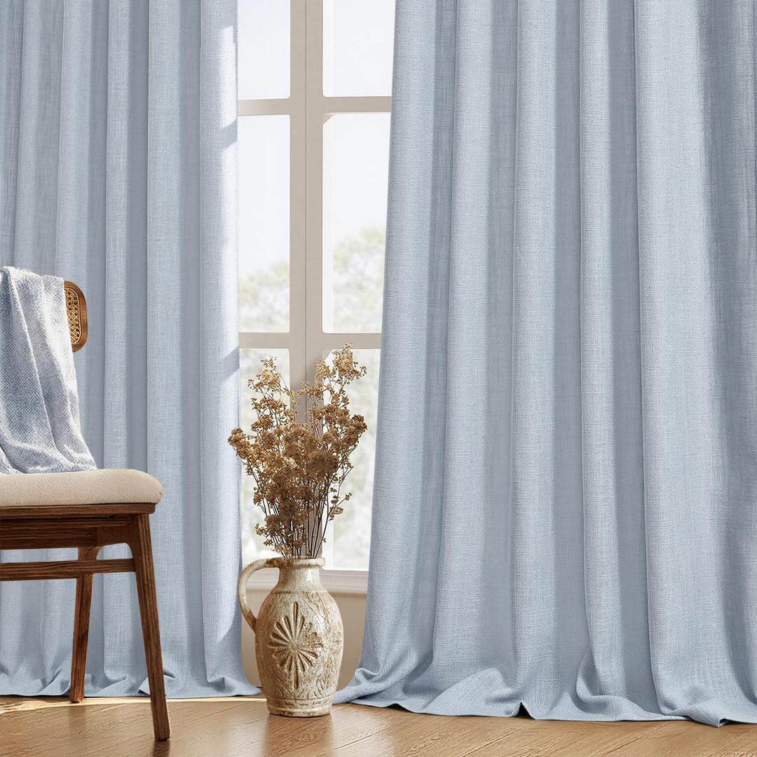 MIULEE Thick Linen Curtains 84 Inches Long Light Blue Semi Sheer for Farmhouse/Living Room/Bedroom, Linen Textured Light Filtering Window Privacy Drapes with Back Tab Rod Pocket, 42Wx84L, Set of 2