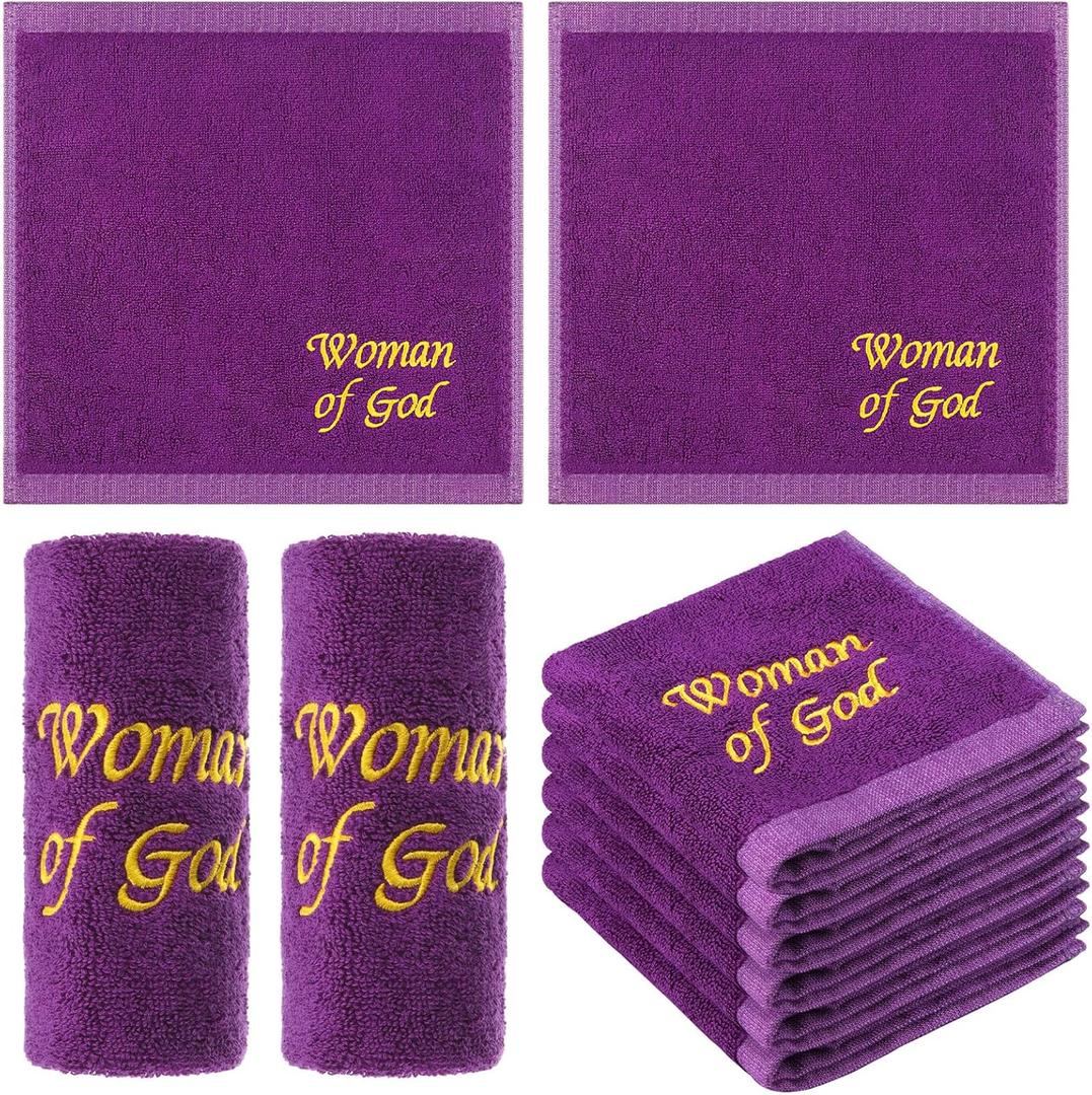 Buryeah 6 Pcs Pastor Towels for Men Women Christmas Pastors Appreciation Gifts Christian Cross Woman of God Church Clergy Hand Towels Handkerchiefs for Xmas Holiday Birthday Gifts(Purple,Woman of God)