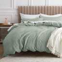 Bedsure Cotton Duvet Cover Queen - 100% Cotton Waffle Weave Sage Green Duvet Cover Queen Size, GentleSoft™ and Breathable Bedding Set for All Season, 3 Pieces, 90"x90"