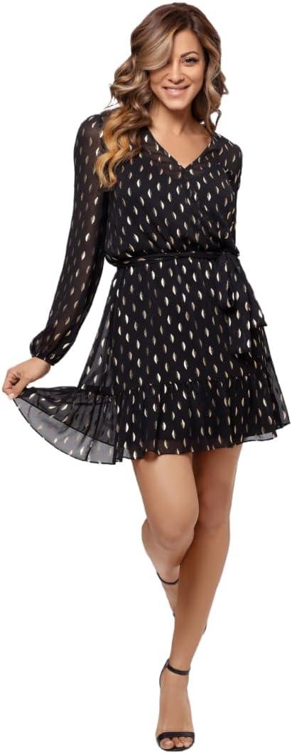 Betsy & Adam Men's Women's Short Clip Dot Dress with Belt Tie (10, Black/Gold)