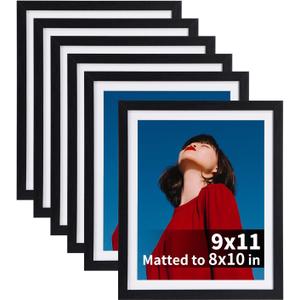 Lavezee 8x10 Picture Frames Set of 6, Display 8 x 10 Pictures with Mat or 9x11 Without Mat, Multiple Photo Frames for Wedding Birthday Thanksgiving Mother's Day