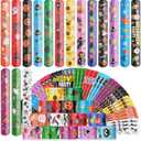 48Pcs Holiday Bracelets Party Favors for Kids Slap Bracelets Holiday Bag Stuffers Treats Non Candy Holiday Goodie Bag Fillers Stuffers Snap Bracelet Party Supplies, PVC Polyvinyl Chloride