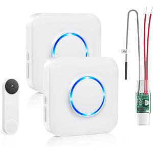 Satisure Wireless Doorbell Chime for Google Nest Doorbell (Wired, 2nd Gen& 3rd Gen) Doorbell Extender with Receiver Connects to Existing Hardwired 58 Chimes and 5 Volume (1 Video Extender 2 Receiver (White)