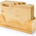 ZENFUN 4 Pack 12.5"L x 9.8"W Bamboo Cutting Boards with Holder, Wood Cutting Board Set, Chopping Boards Set with Food Icons, Kitchen Cutting Board Ideal for Meat, Fish, Bread, Vegetable, Fruit