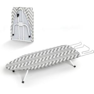 Folding Ironing Board for Small Space, RAINHOL Mini Collapsible Ironing Boards, with Hook, Iron Rest, Heat-Resistant 100% Cotton Cover and Pad, Gray and White Stripes, 31" x 12", Steel Mesh