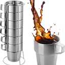 Yummy Sam Stackable Camping Coffee Cups with Handle,Insulated Stainless Steel 300ml 10oz Double Wall Coffee Mugs with Rack,Summer Espresso Tea Water Cups for Outdoor Home Office Kitchen 6Pack(Silver)