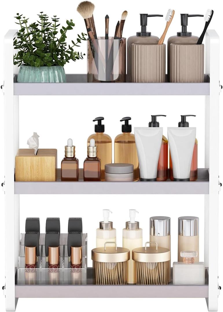 Bathroom Counter Organizer, Bathroom Countertop Organizer, Counter Shelf, Countertop Storage, Organization and Storage, Makeup Shelf, Sink Caddy(Grey 3 Tier)