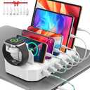 95W Fast Charging Station for Multiple DevicesUL & FCC Tested Safer Charging 6-Port USB Charging Dock with 2 PD-Port, Compatible with iPhone/Android/MacBook/iPad/Tablet/Kindle(8 Cables Included)