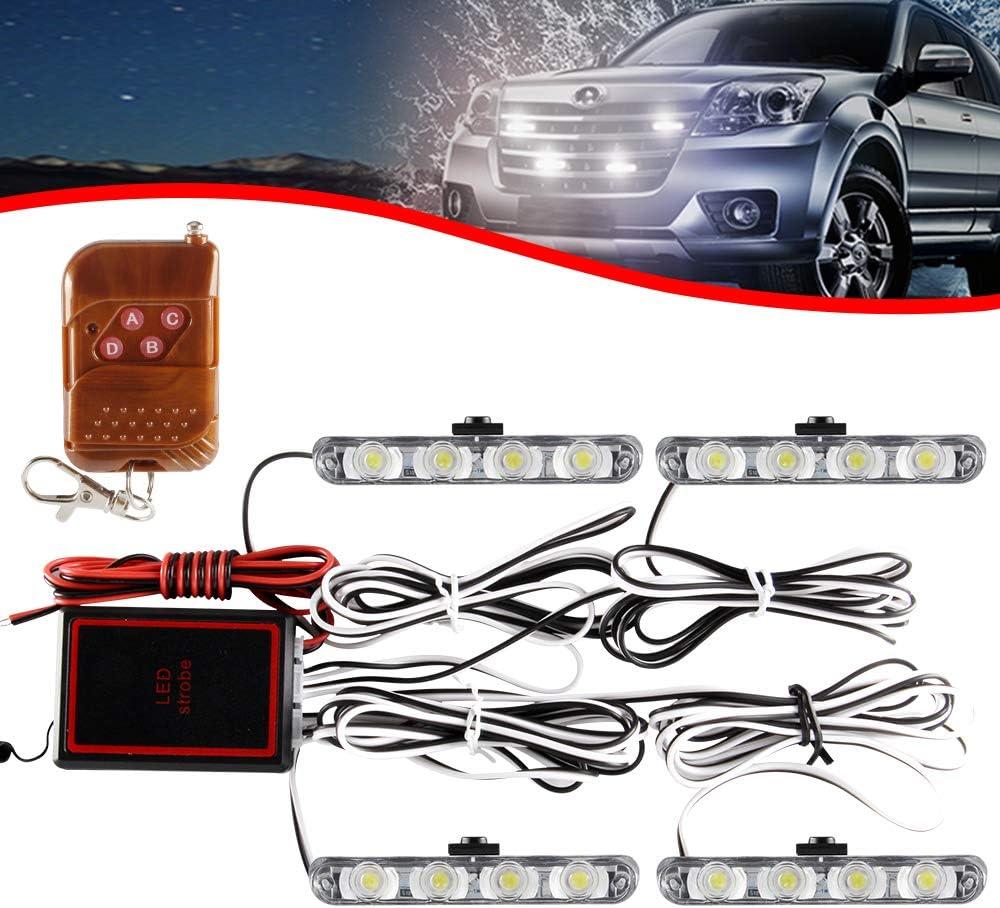 KaiDengZhe 4x4 LED 4 in 1 Surface Mount Grill Light DC12V Remote Emergency Flashing Beacon Lamp Ambulance Police Light Strobe Warning External Light For Truck Trailer Caravan Van (White)