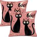 Halloween Black Cat Throw Pillow Covers 2 Pack, 18x18 Inch Double Sided Printed Linen Cushion Covers for Sofa Couch, Spooky Moon Stars Design Decorative Pillowcases for Fall Holiday Home Decor