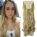 LELINTA 18" Curly Wavy 4 Pieces Set Thick Clip in on Synthetic Hair Extensions Hairpieces for Women Ash Blonde Mix Bleach Blonde (18 Inch-7.76 Ounce, Wavy-Ash Blonde Mix Bleach Blonde)