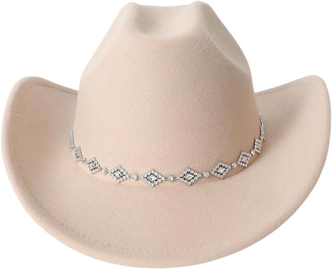 Verdusa Women's Western Cowboy Hat Rhinestone Wide Brim 2026 Cowgirl Hat, One Size