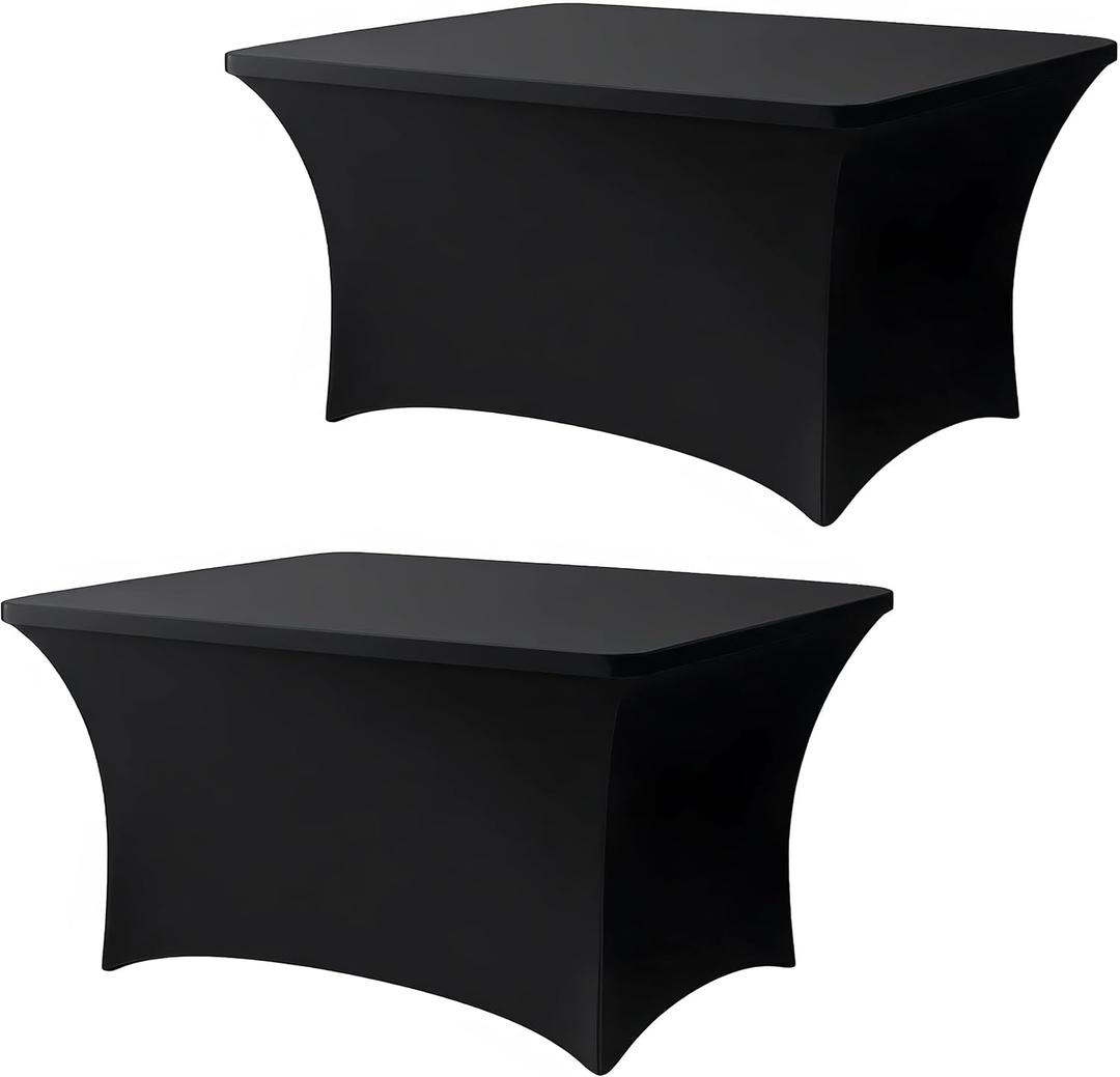 4FT Black Table Cloth - 2 Pack, Fitted Stretch Rectangle Spandex Tablecloth, Washable Table Cover for Party, Dining, Wedding, Banquet and Festival(Black, 30" x 48")