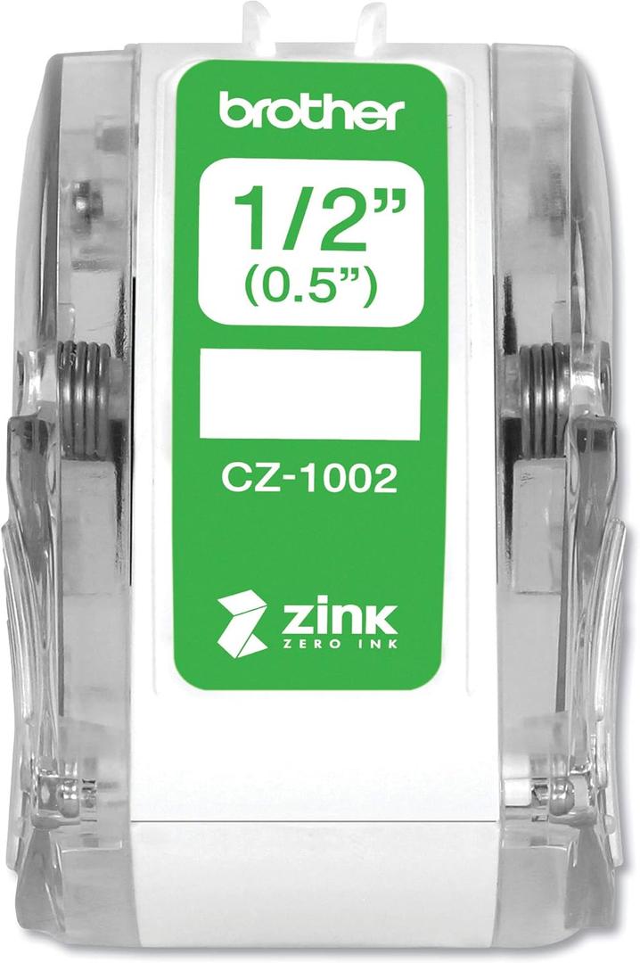 Brother Genuine CZ-1002 Continuous Length  (0.5) 12mm Wide x 16.4 ft. (5 m) Long Label roll Featuring Zink Zero Ink Technology