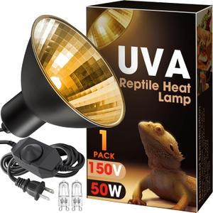 Briignite Reptile Heat Lamp 50W G9 Halogen Heat Bulb & Dome Reptile Light Fixture, Aluminum Reflector, UVA Basking Light for Reptiles, Dimmable Heat Lamp for Chicken Turtle Snake Gecko Lizard