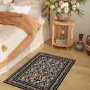 Door Mat Indoor Entrance 2x3 Rug Machine Washable Vintage Floral Small Area Rug Non-Slip Low Pile Throw Rugs for Entryway, Kitchen, Front Door Indoor Entrance, Entry, Kids Room, Black