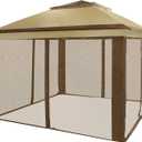 CROWN SHADES 11x11 Pop Up Gazebo, Patented One Push Outoor Canopy Tent with Wheeled STO-N-Go Cover Bag, Pop Up Canopy with Netting for Patio, Backyard (11x11, Beige & Coffee)