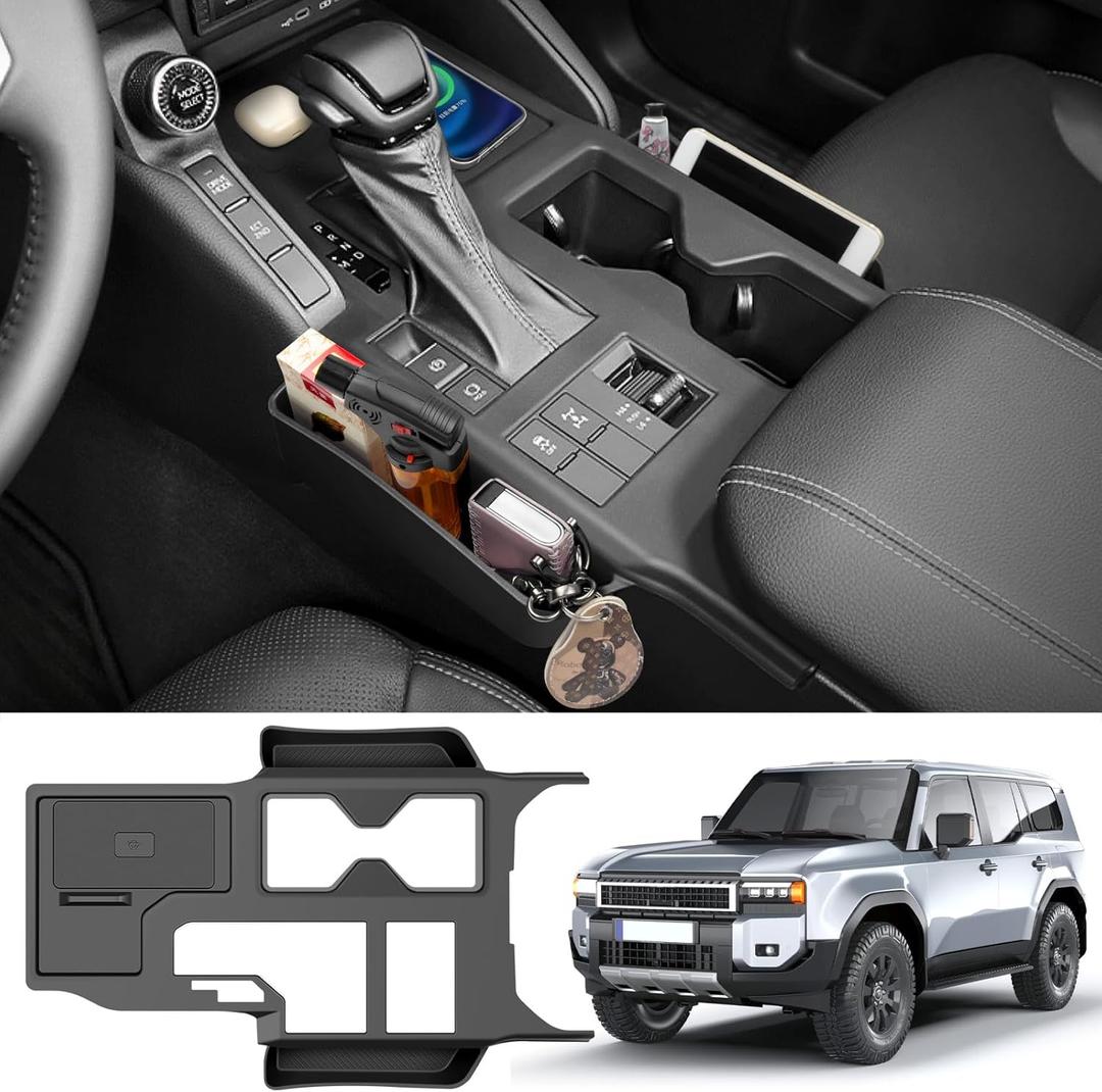 Black Center Console Cover Compatible with 2024 2025 Toyota Land Cruiser First Edition 250/Prado/LC250 Seat Gap Storage Box Center Console Organizer for Land Cruiser Accessories(Not for 1958)