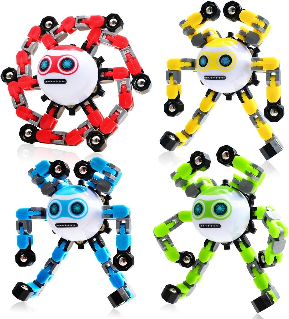 ASIOWELY 4 PCS Transformable Fidget Spinners Toys for Kids and Adults Stress Relief Sensory Toy for Boys Girls Autism Cool Fingertip Gyros for Teens Men Birthdays Valentines Day Gifts for Travel Toys (4 Pcs (Red+yellow+green+bluek))