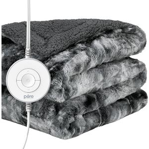 Pure Enrichment PureRadiance Luxury Heated Throw Blanket, Patented Design, Soft Faux Fur & Sherpa, 6 Heat Settings, Machine Washable, Cozy Electric Blanket for Couch or Bed Use, 50” x 60” (Smoke)