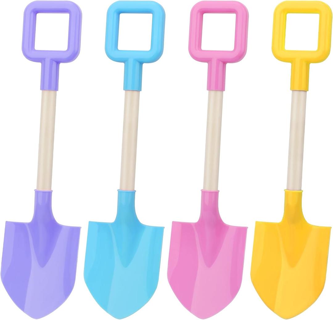 Mototo 4 Pieces 16 Inch Beach Shovels Large Beach Spades Multicolor Sand Shovels with Wooden Handle Plastic Shovel for Digging Beach Sandbox Snow Garden Toys Set for Kids Adults (4 Pack, Light Series)